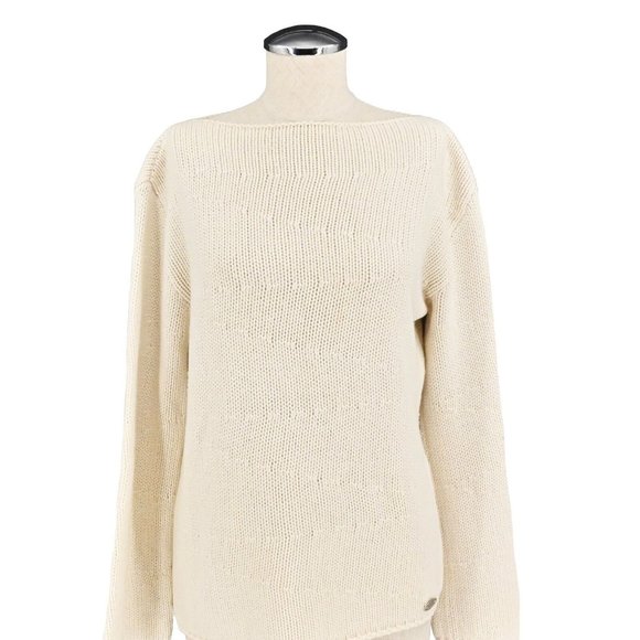 CHANEL Sweaters - CHANEL Womens VTG Cream Cashmere Sweater Long Sleeve Chunky Knit Sz US 4 / IT 40